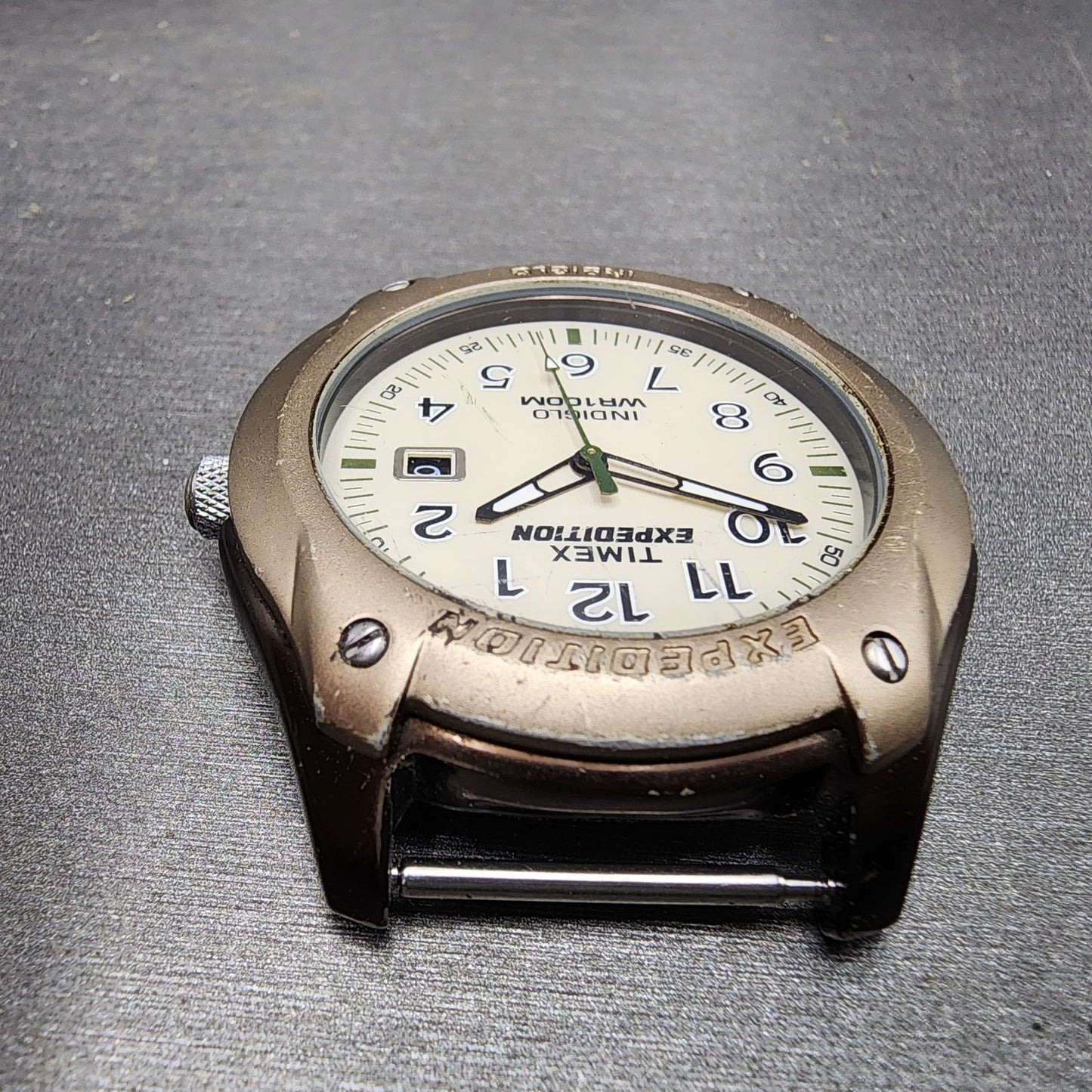 Timex Expedition Watch Men 42mm Cream Dial Brown Case Date Round READ!!! New Bat4