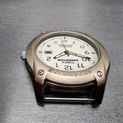 Timex Expedition Watch Men 42mm Cream Dial Brown Case Date Round READ!!! New Bat4