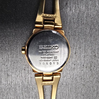 Seiko Watch Women 20mm Black Dial Gold Round Bangle 1N00-0GM0 New Battery11