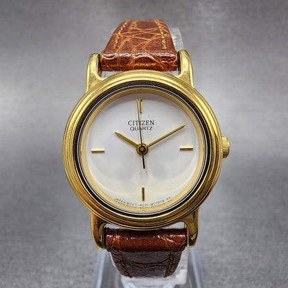 Citizen Watch Women 24mm White Dial Gold Tone Round 6031077211 New Battery0