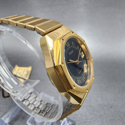 Pulsar Watch Women 24mm Black Dial Gold Tone Date Round Y6420030 New Batt NOS5
