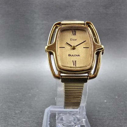 Bulova Dior Tank Watch Women 25mm Champagne Dial Gold Tone Manual PARTS Vintage6