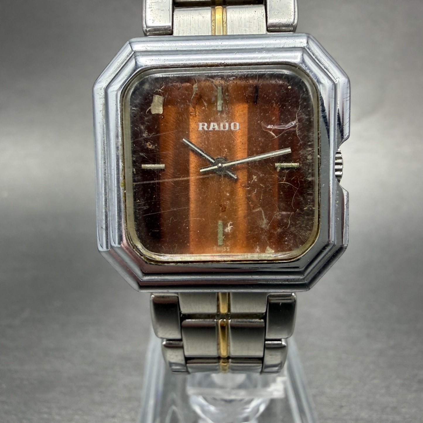 Rado Watch Women 26mm Orange Dial Silver Tone Octagon Manual Wind Runs VTG0