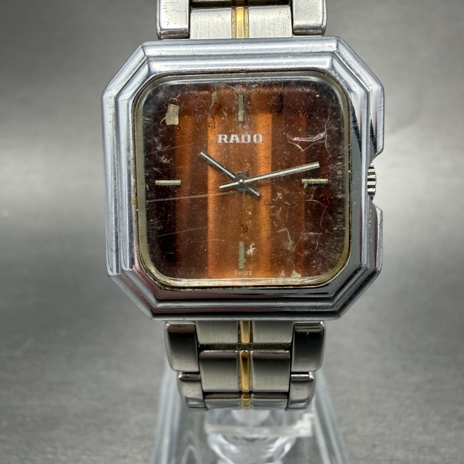 Rado Watch Women 26mm Orange Dial Silver Tone Octagon Manual Wind Runs VTG0