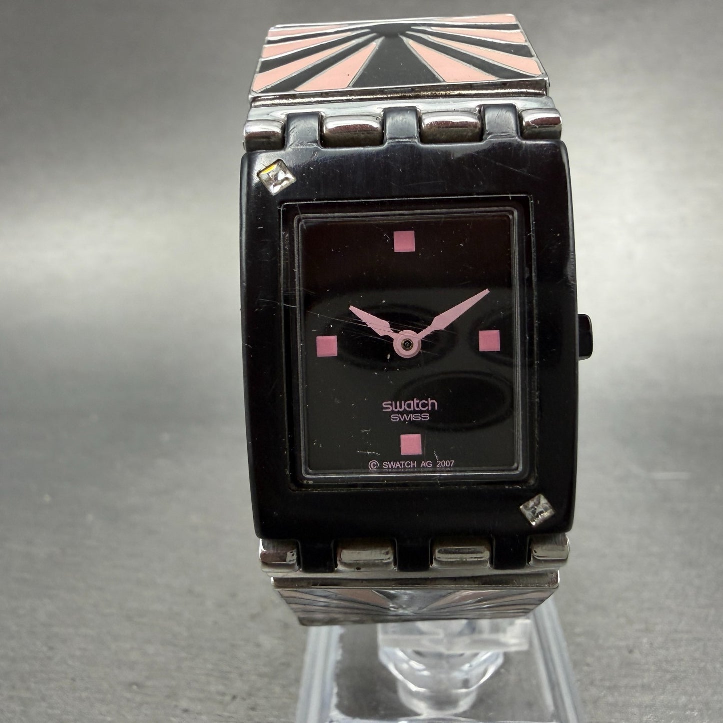 Swatch Going Out Watch Women 24mm Black Dial Black Tone Rectangle SUBB118 NewBat0