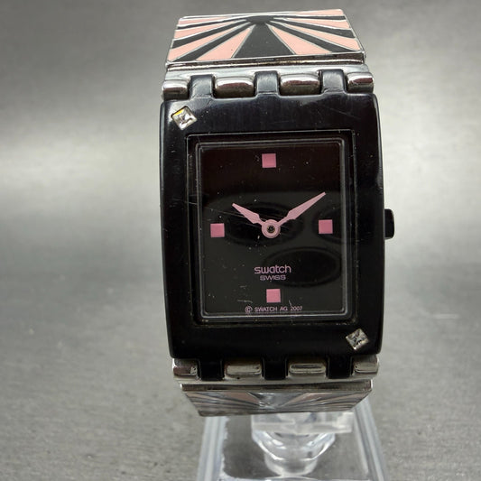Swatch Going Out Watch Women 24mm Black Dial Black Tone Rectangle SUBB118 NewBat0