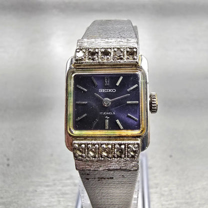 Seiko Watch Women 17mm Blue Dial Silver Tone Rectangle 21-3141 Manual Wind VTG0
