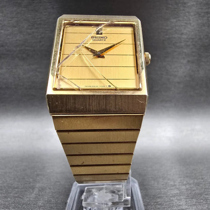 Seiko Tank Watch Men 25mm Gold Dial Gold Tone Rectangle 6530-5199 New Battery5
