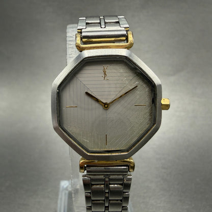 Yves Saint Laurent Watch Women 24mm Silver Dial Two Tone 2200-222377 New Battery0