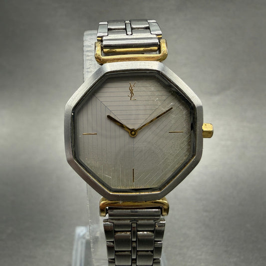 Yves Saint Laurent Watch Women 24mm Silver Dial Two Tone 2200-222377 New Battery0