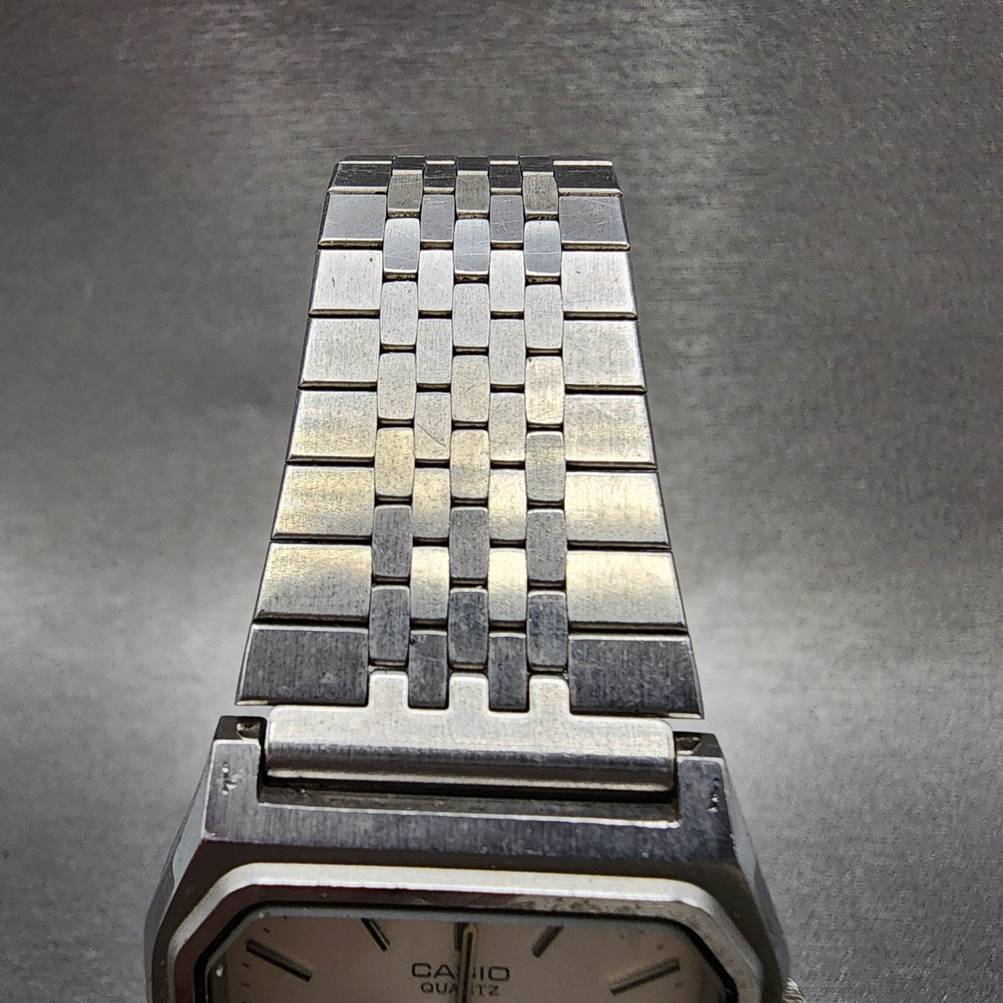 Casio AQ351 Watch Men 31mm Silver Dial Silver Tone Rectangle Alarm Chrono PARTS5