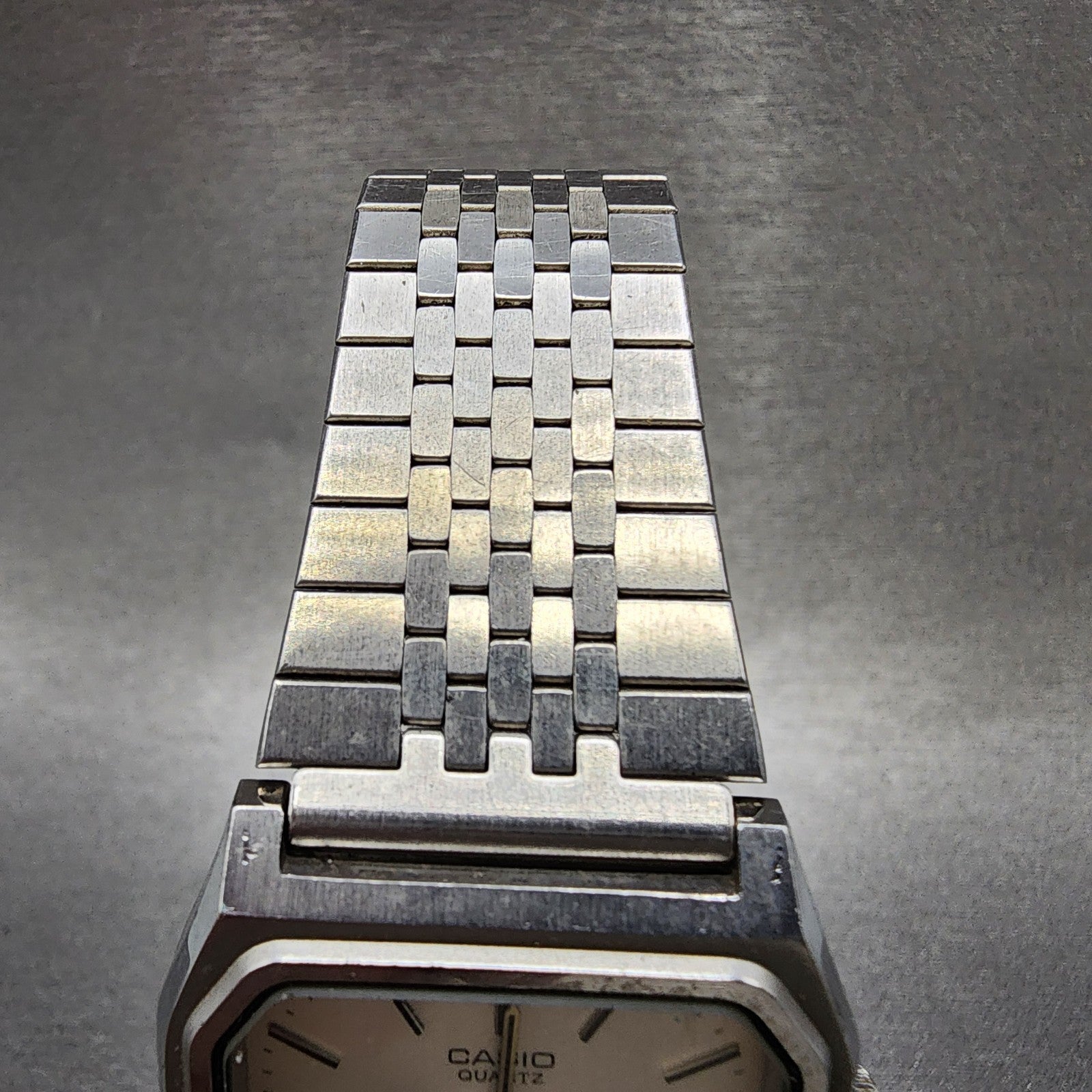 Casio AQ351 Watch Men 31mm Silver Dial Silver Tone Rectangle Alarm Chrono PARTS5
