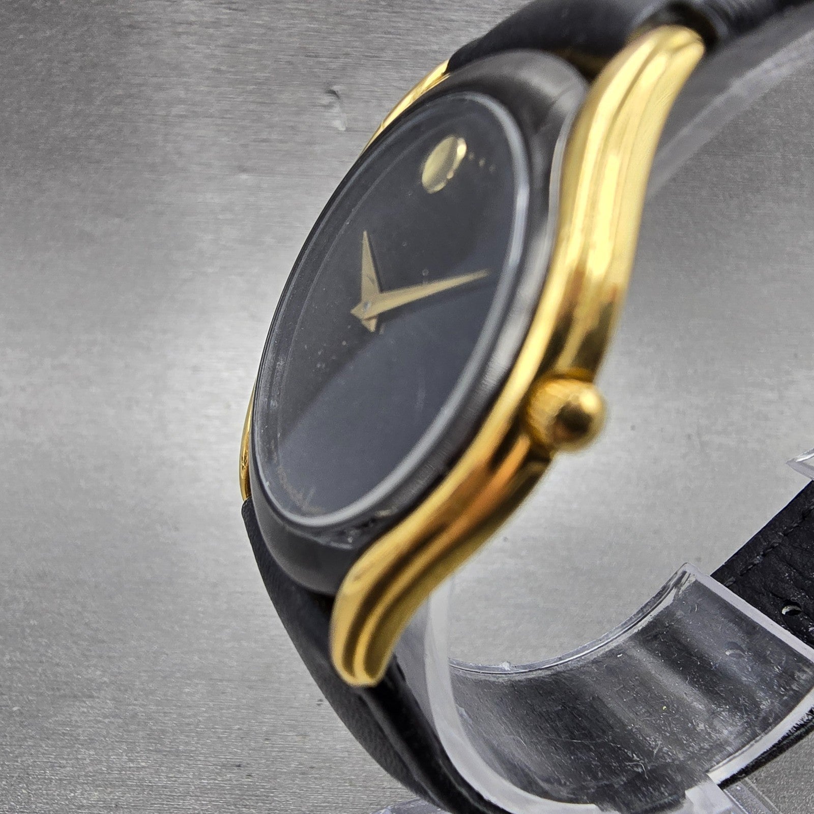 Movado Museum Watch Men 33mm Black Dial Black & Gold Tone 87.E2.860.2 New Batt J2