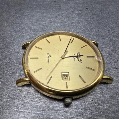 Longines Watch Men 34mm Gold Dial Gold Tone Date Round 7240 Cal 156 PARTS6