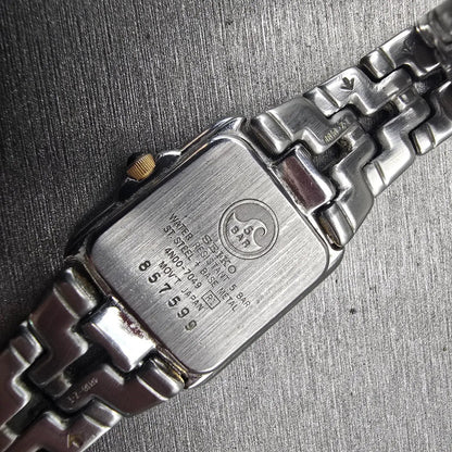 Seiko Watch Women 21mm White Dial Two Tone Rectangle 4N00-7049 New Battery VTG10