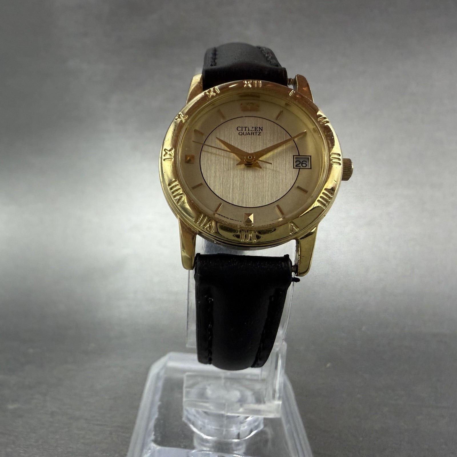 Citizen Watch Women 24mm Champagne Dial Gold Tone Date 1012-K13131 New BatteryAB5