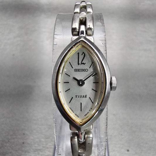 Seiko Tisse Watch Women 13mm Silver Dial Silver Tone Oval 1E20-3B40 New Battery0