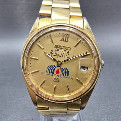 Seiko SQ Watch Men 33mm Champagne Dial Gold Tone Date READ!!!! 5y22-6009 New Bat0