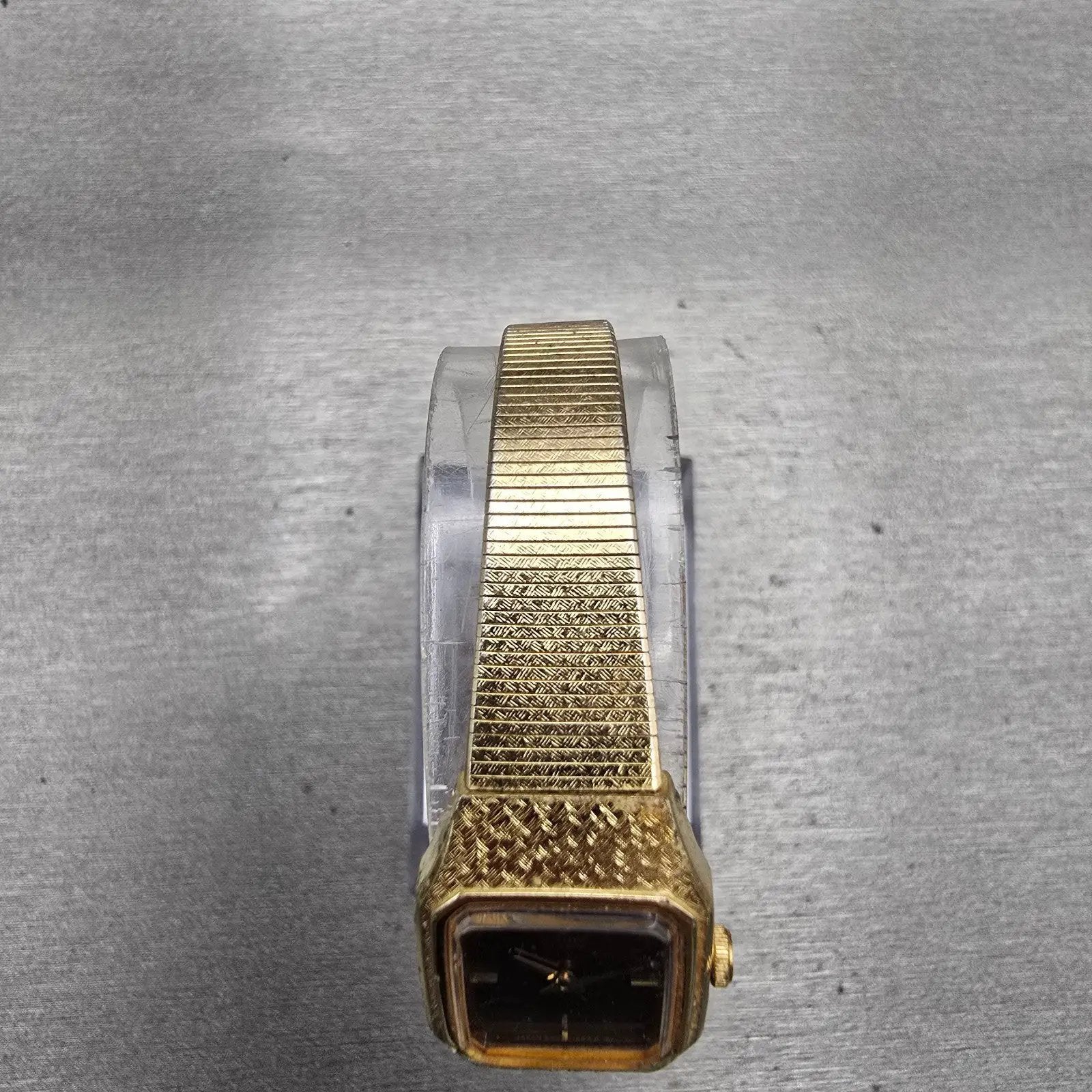 Seiko Watch Women 16mm Brown Dial Gold Tone Rectangle 2C20-5789 New Battery VTG4