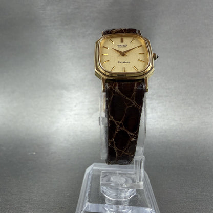 Seiko Exceline Watch Women 20mm Champagne Dial Gold Octagon 8420-5420 new Batt5
