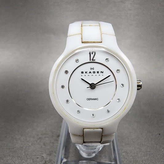 Skagen watch Women 27mm White Dial White Ceramic Round 572SSXWC New Battery0
