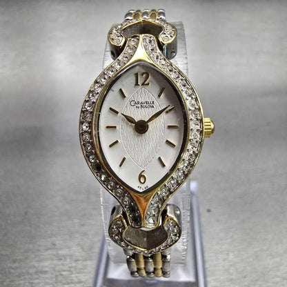 Bulova Caravelle Watch Women 18mm White Dial Silver Tone Gemmed 45L96 New Batt0