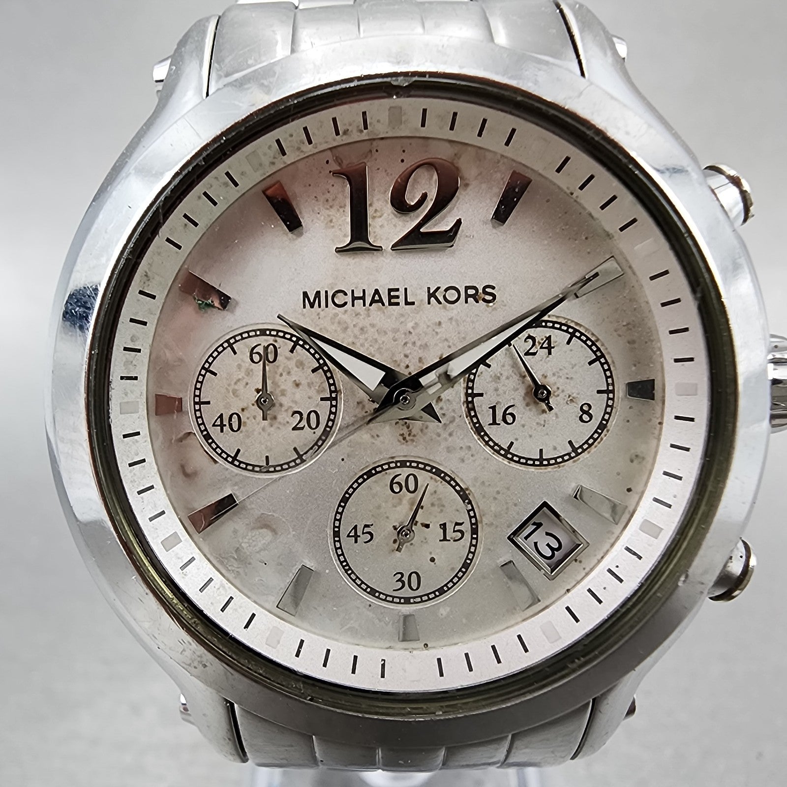 Michael Kors Chronograph Watch Women 41mm White Dial Silver Date MK5171 New Batt1