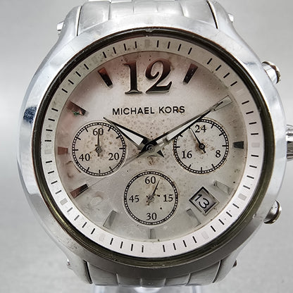 Michael Kors Chronograph Watch Women 41mm White Dial Silver Date MK5171 New Batt1