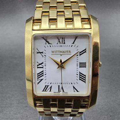 Wittnauer Tank Watch Men 26mm White Dial Gold Rectangle READ!! 11A01 New Battery0