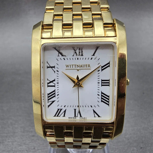 Wittnauer Tank Watch Men 26mm White Dial Gold Rectangle READ!! 11A01 New Battery0