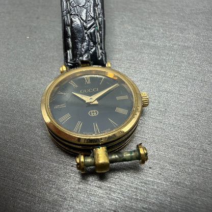 Gucci 2000L Watch Women 21mm Black Dial Gold Plated Round Vintage PARTS3