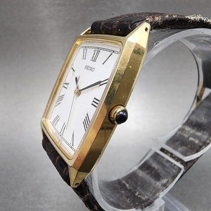 Seiko Tank Watch Men 27mm White Dial Gold Tone 5p31-5e10 New Battery