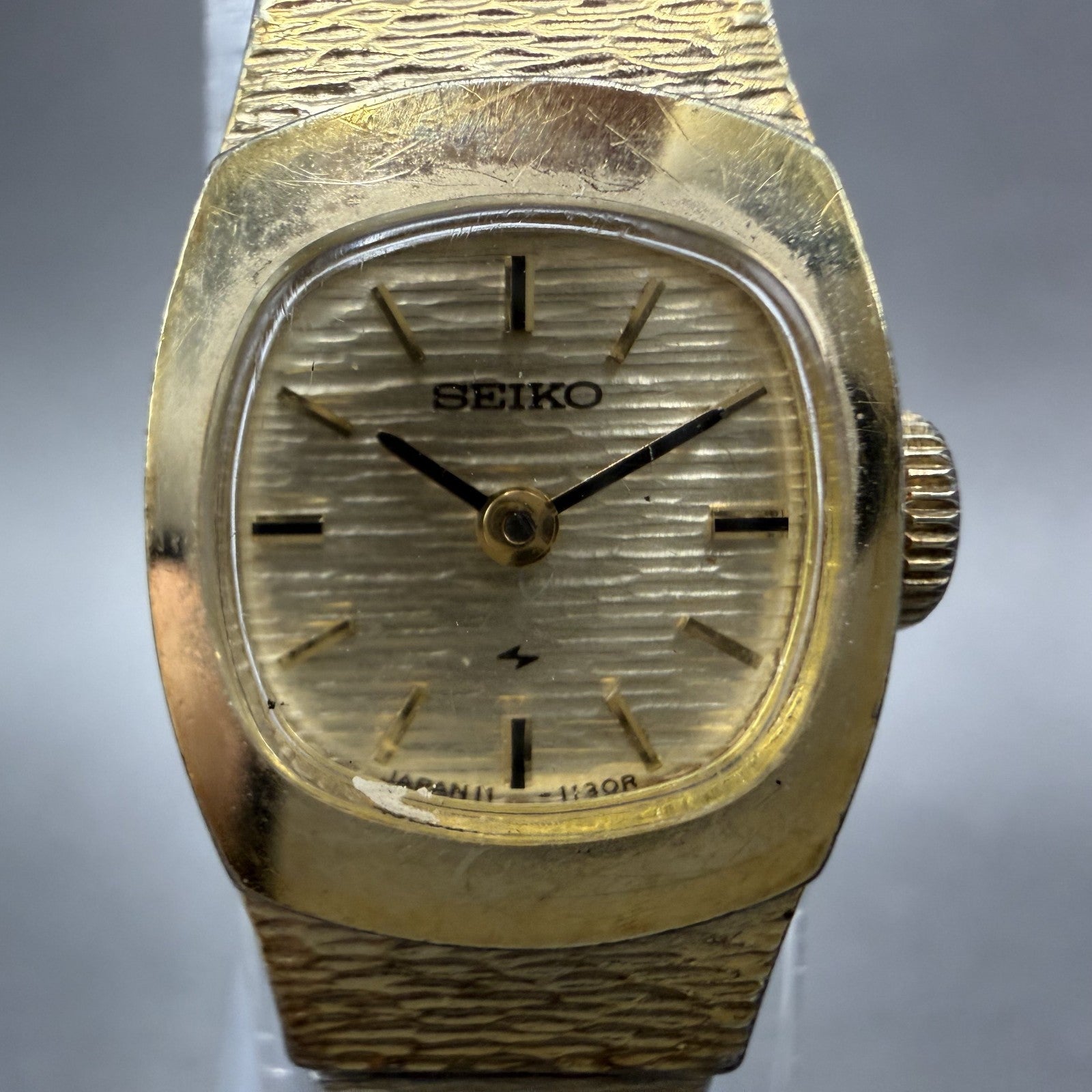Seiko Watch Women 15mm Champagne Dial Gold Tone Manual Rectangle 11-3389 Runs1