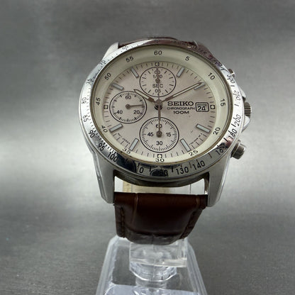 Seiko Chronograph Watch Men 39mm White Dial Silver Tone Date 7T92-0DW0 NewBatter5