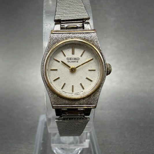 Seiko Watch Women 17mm Silver Dial Two Tone Round 5420-0129 New Battery VTG ATD0