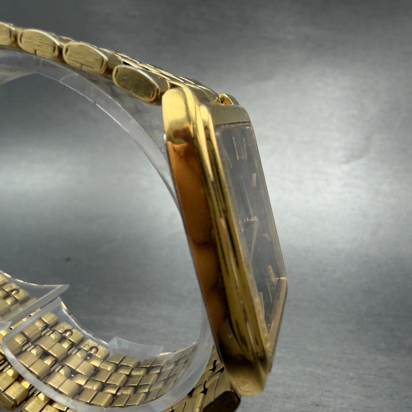 Seiko Tank Watch Men 27mm Black Dial Gold Tone Date Rectangle 7N39-5A39 PARTS4