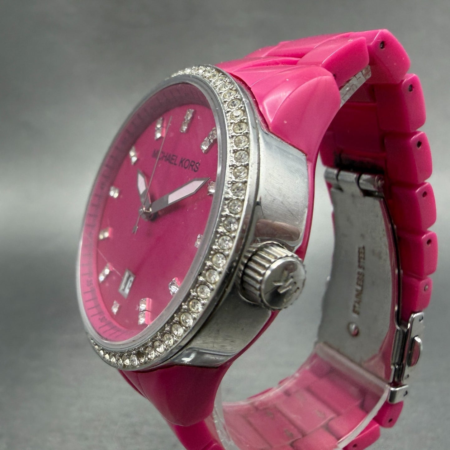 Michael Kors Ritz Watch Women 37mm Pink Dial Pink Tone Date Crystal New Battery2