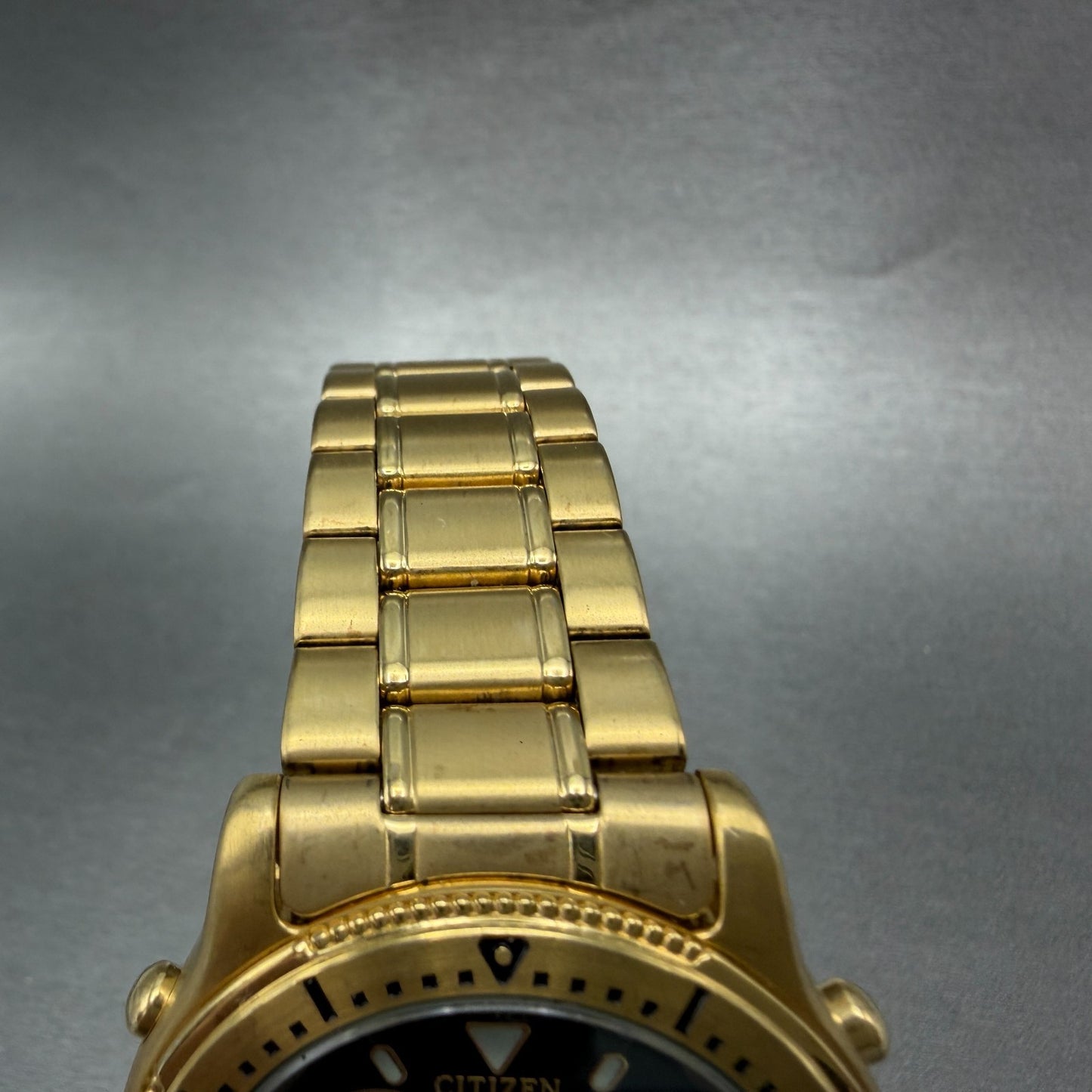 Citizen Chronograph Watch Men 39mm Black Dial Gold Tone Date Alarm new Battery4