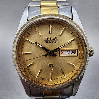 Seiko SQ Watch Women 24mm Gold Dial Two Tone Daydate Round 3E230A60 New Battery2