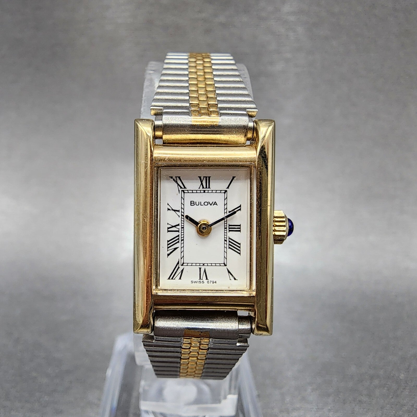 VTG Bulova Tank Watch Women 16mm White Dial Gold Tone Manual Wind Runs1