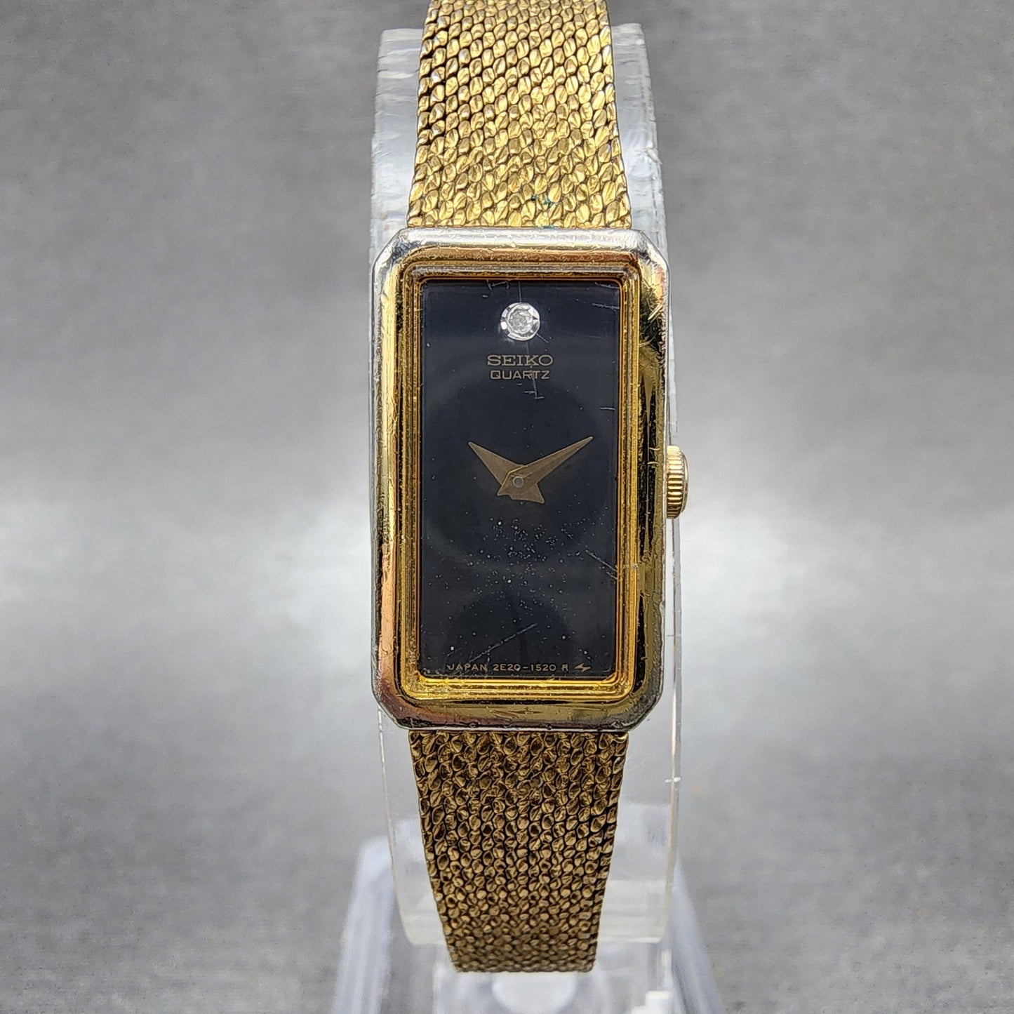 Seiko Tank Watch Women 13mm Black Dial Gold Tone Rectangle 2e206239 New Battery0