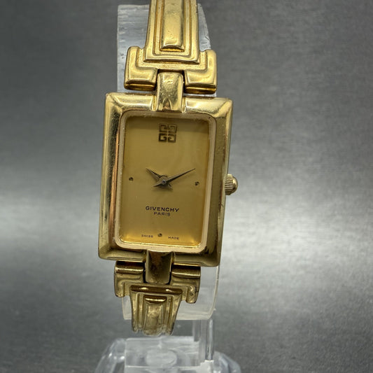 Givenchy Tank Watch Women 17mm Gold Dial Gold Tone Rectangle New Battery0
