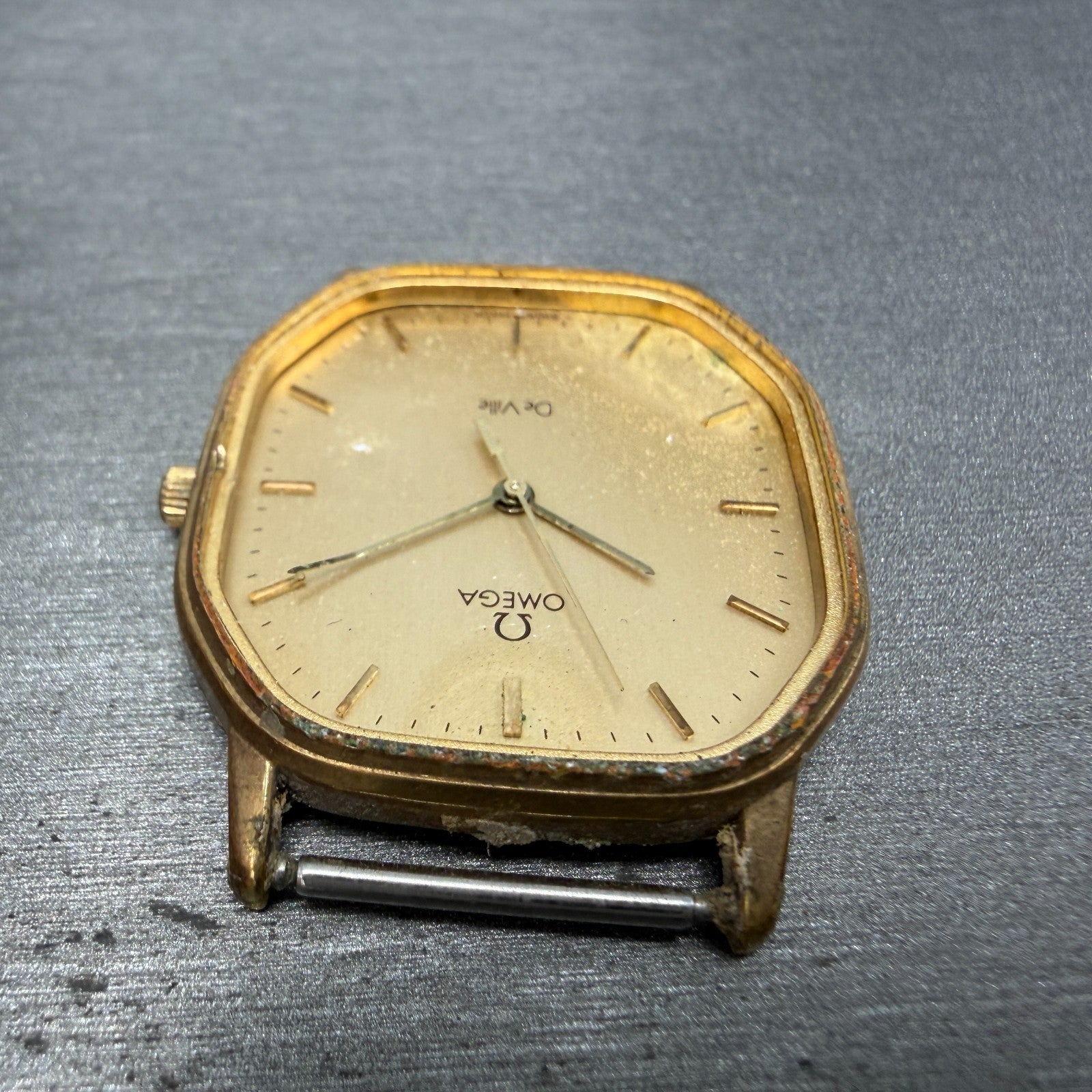 Omega De Ville Watch Men 29mm Champagne Dial Gold Octagon 1417 195.0031 PARTS5