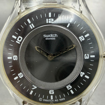 Swatch Skin Simple Like Watch Unisex 34mm Gray Dial Clear Case Round New Battery1