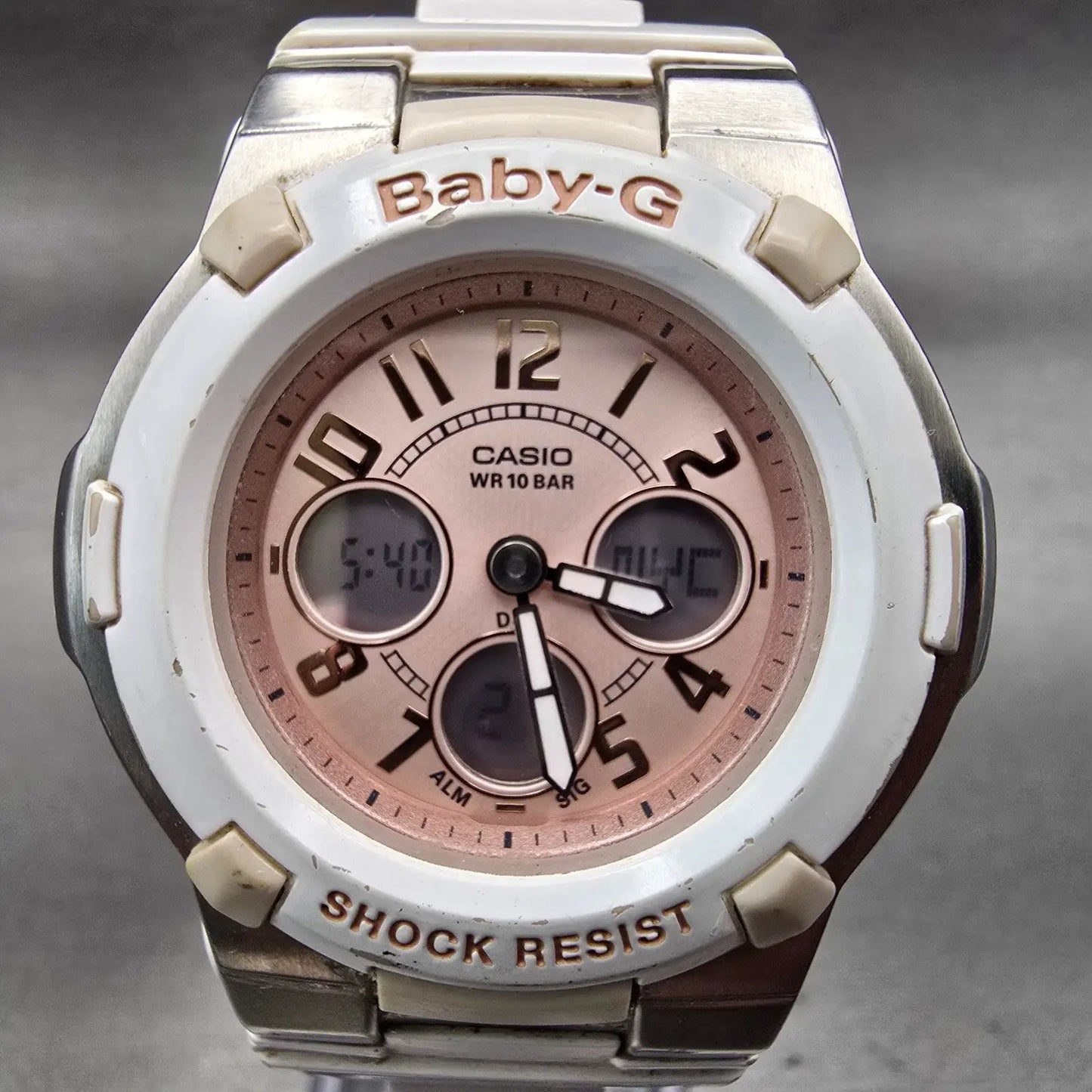 Casio Baby-G BGA-110 Watch Women 40mm Pink Dial White Chrono Alarm New Battery1