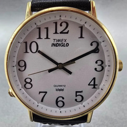 Timex Easy Reader Watch Men 35mm White Dial Gold Tone Leather Round  New Battery1