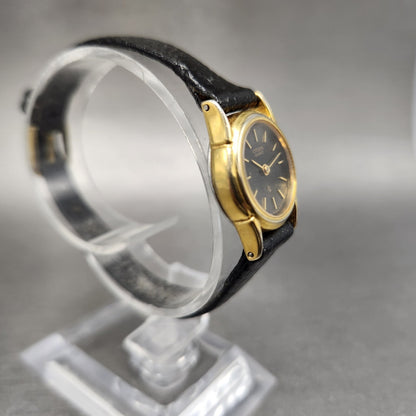 VTG Citizen CQ Watch Women 21mm Black Dial Gold Tone Round 3220-914864 New Batt