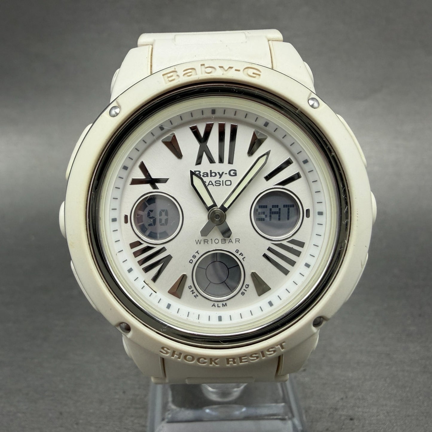 Casio Baby-G Watch Women 43mm Analog Digital White Alarm Chrono BGA-152 NewBatKL0