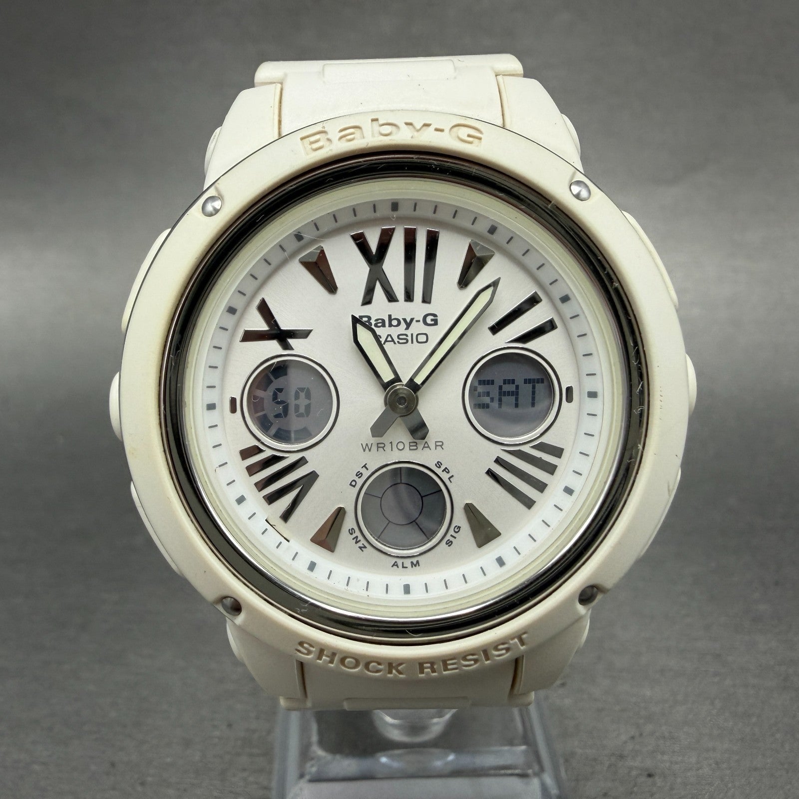 Casio Baby-G Watch Women 43mm Analog Digital White Alarm Chrono BGA-152 NewBatKL0