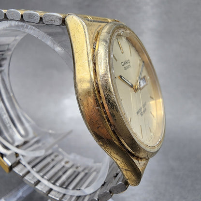 Casio Watch Men 35mm Champagne Dial Gold Daydate Round MMW82 New Battery3
